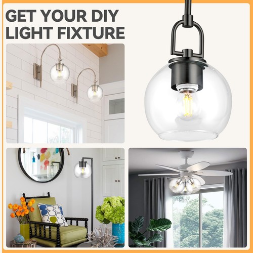 3 Pack Clear Glass Shade Replacements, Globe Glass Lamp Shade Covers for Ligh... - Picture 3 of 7