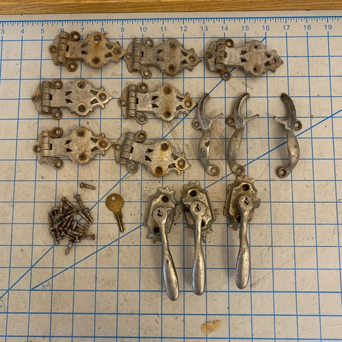 Vintage Hinges and Locks Set Furniture Unknown Decorative Silver Look - Picture 2 of 17