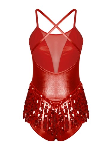UK Womens Sparkling Sequins Fringed Leotard Latin Jazz Dance Performance Costume - Picture 17 of 44