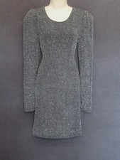 NWT BCBGeneration Black Silver Metallic Puff Sleeve Sexy Mini Club Party Dress M