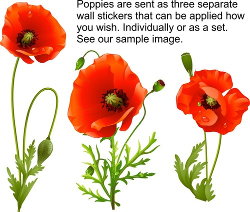 Red Poppy Flower Wall Sticker Floral Decal Living Room Home Decor, 3 x Sizes - Picture 2 of 2