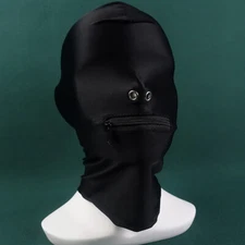 Spandex Zipper Open Mouth Mask Full Head Hood Cosplay Restraints Bondage BDSM