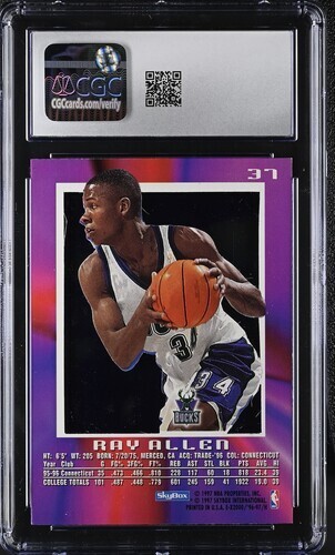 NBA 1996-97 Skybox E-X2000 - Ray Allen #37 (RC) MILWAUKEE BUCKS - CGC 8.5 - Picture 2 of 2