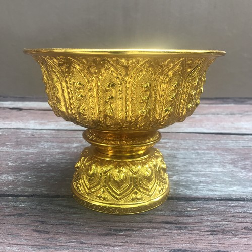 Vintage Style Phan Lao Thai Design High Foot Gold Tray Embossed Aluminum Gift - Picture 36 of 104