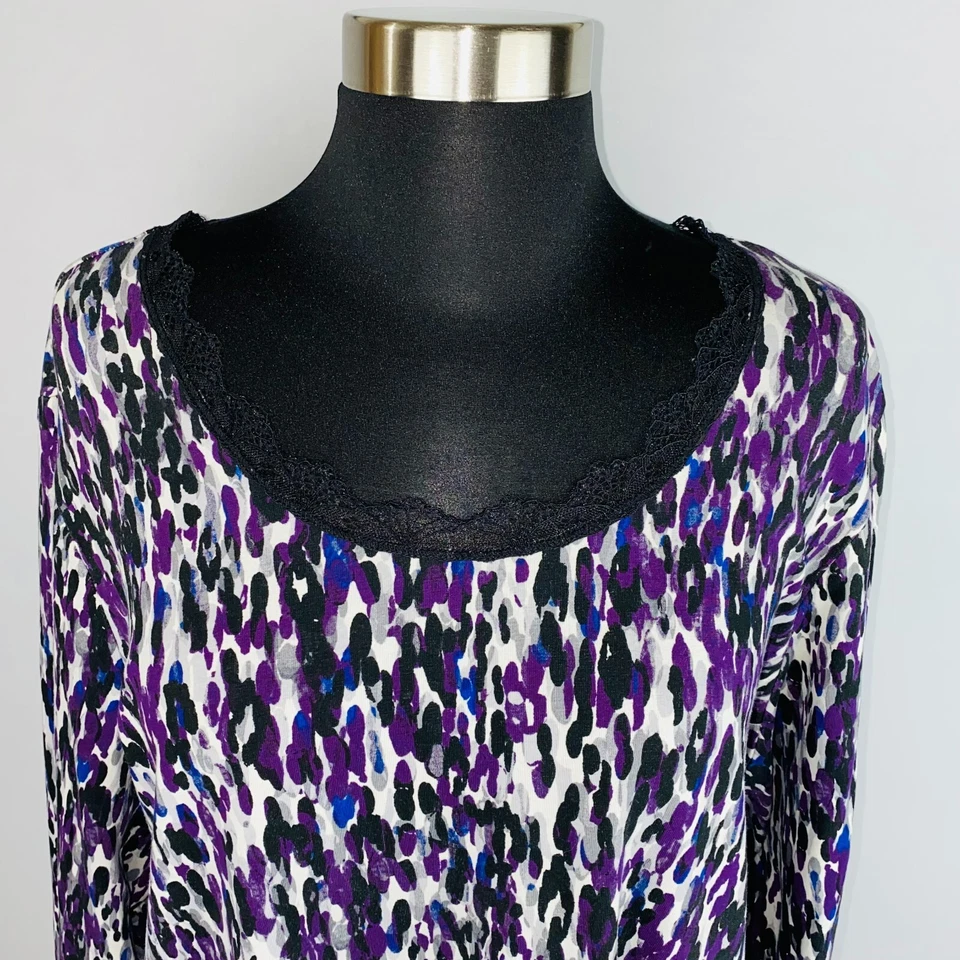 Laura Ashley Womens Plus 2X Purple Black Lace Accented Animal Print Top  - Image 2 of 4