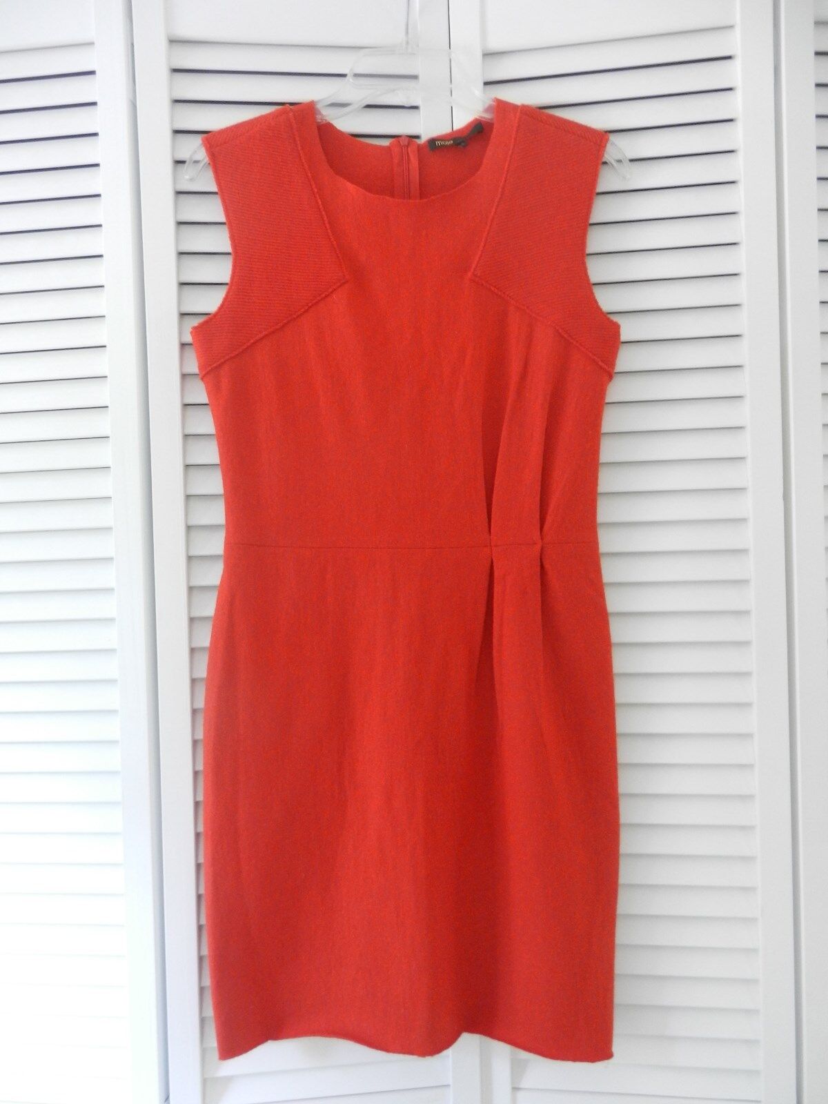 Maje women's Davyna orange sleeveless wool sheath dress, Size 2 Maje women's Davyna orange sleeveless wool sheath dress, Size 2