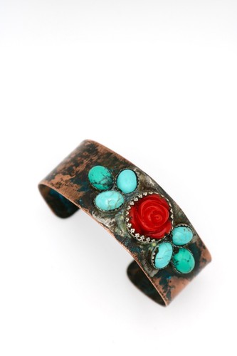 The Mad Cow Co. Kupfer Türkis und Koralle Armband Manschette Western - Bild 7 von 9