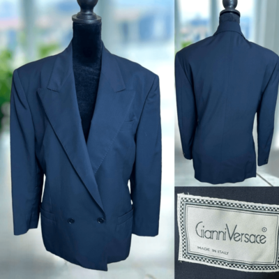 ジャケット VERSACE Blue Stretch Wool Blazer Vintage Gianni Versace Blue 100% Virgin Wool Blazer Suit