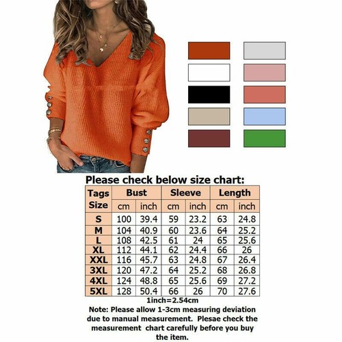V-Neck Pullover Tops Womens Long Sleeve Knited Blouse Ladies Jumper Tops Sweater - Picture 4 of 22