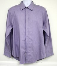 DKNY Shirt Slim Fit Purple White Striped Cotton Spread Collar Dress 17 XL