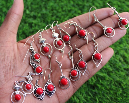 Wholesale Lot Red Onyx Gemstone Earring Lot 925 Sterling Silver Plated Earring - Picture 2 of 3