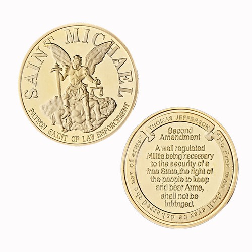 The Archangel with Prayer St Michael Gift Challenge Coin Gold Plated USA Collect