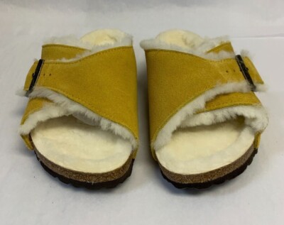 Birkenstock New with Box Arosa Shearling Ochre Suede Leather Narrow Select Size