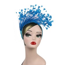 TURQUOISE FEATHER FASCINATOR/CROWN/TIARA ON SATIN HEADBAND SPRING RACES,WEDDING