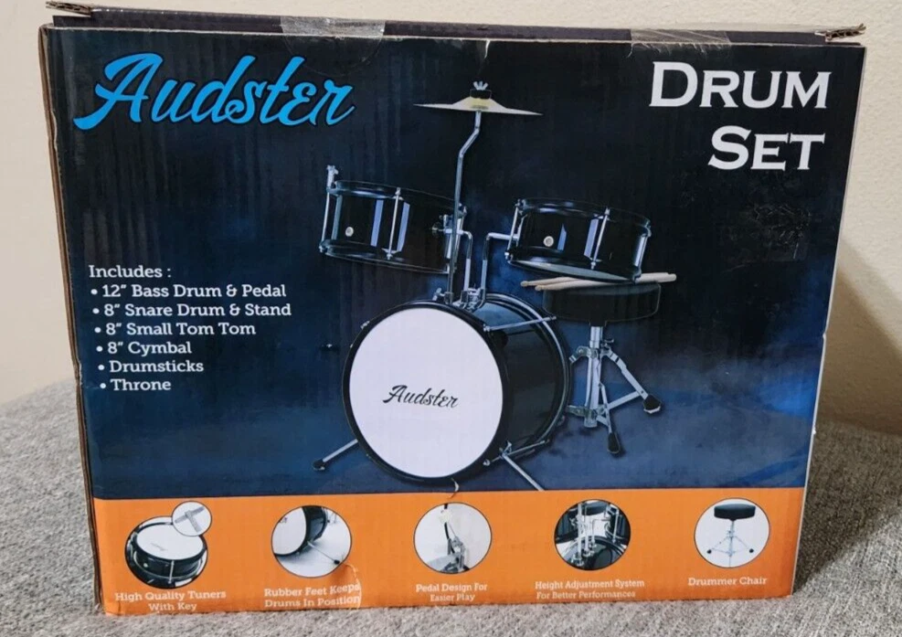 Audster Starter Drum Set DRJ 300 Black 4 Pieces Complete New