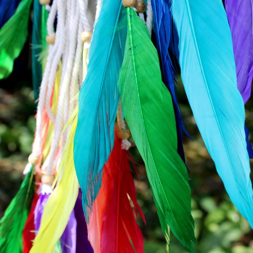 Dreamcatcher Large Rainbow Bali Natural Rattan with Wooden Beads - Picture 7 of 14