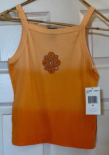 NWT Great Escape Girls Size Small (7/8) Ombré Orange Tank Top w/Jeweled Appliqué - Picture 1 of 4
