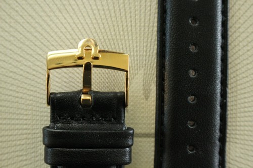 GOLD BUCKLE 20MM BLACK SMOOTH LEATHER RACERS AVIATORS WATCH BAND STRAP FOR OMEGA - Picture 2 of 3