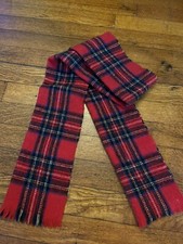 Vtg 1960s Red Tartan Plaid Wool Scarf