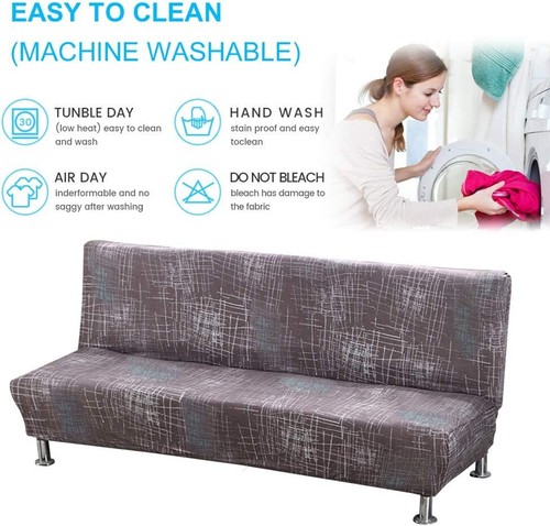 Stretch Armless Sofa Bed Futon Slipcover Elastic Folding Couch Cover Multicolor - Picture 104 of 330