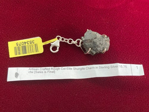 .925 Sterling Rough Cut Elite Shungite Artisan Crafted Charm w/Clasp 15.75 ctw - Picture 6 of 7