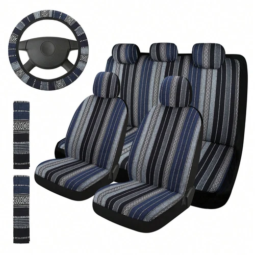 Universal Car Seat Covers 5-Piece Set - Baja Striped, SUV/Truck, Washable Blue
