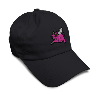 Soft Women Baseball Cap Flying Pig B Embroidery Dad Hats for Men Buckle Closure