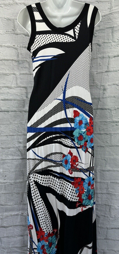 Cartise Maxi Dress Size 10 Black Red Swirls Strappy Scoop Beach Summer Holiday