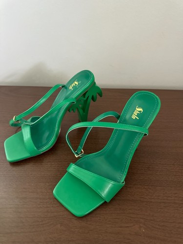 Green Palm Tree Heel Sandals – Tropical Statement Heels Women Size 8