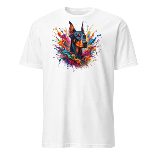Colorful Doberman Unisex T-Shirt | Vibrant Dog Graphic Tee | Short Sleeve Tee - Picture 8 of 10