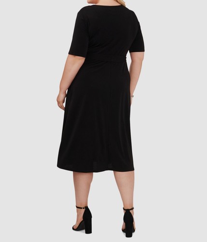 MSK Women's Black V-Neck Belted Fit&Flare Midi Dress Plus Size 3X - Bild 3 von 3