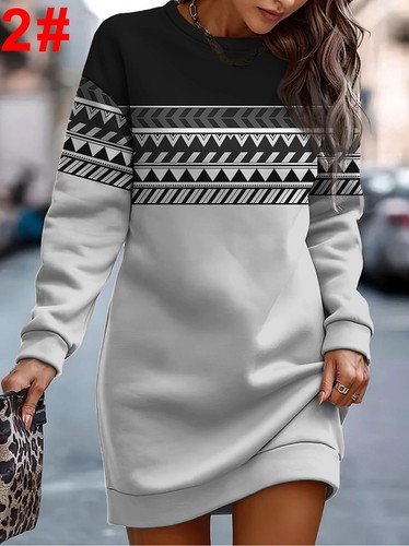 Womens Long Sleeve Sweatshirts Dress Fleece Casual Mini Jumper Dresses PLUS SIZE - Picture 4 of 18