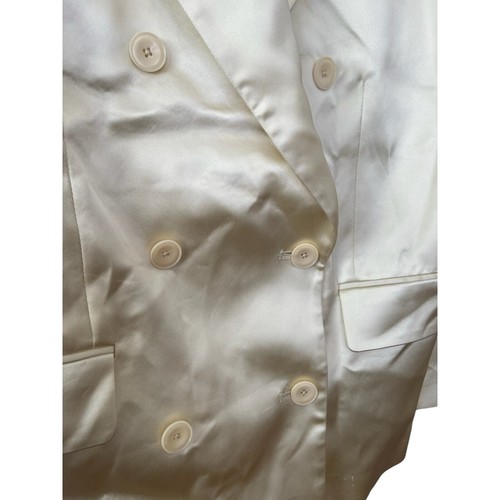 Helsa Heavy Satin Double Breasted Blazer Jacket Career Padded Shoulder Bone Sz M - Picture 5 of 11