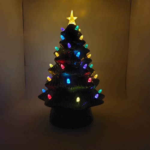 Mr. Christmas Keramik Retro nostalgisch groß 16" Baum grün beleuchtet LED Glühbirnen  - Bild 1 von 10