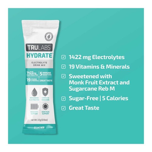 TruLabs Hydrate SugarFree Electrolyte Drink Mix 2 Pack - 16 Stick Packs Each Box - Picture 3 of 6