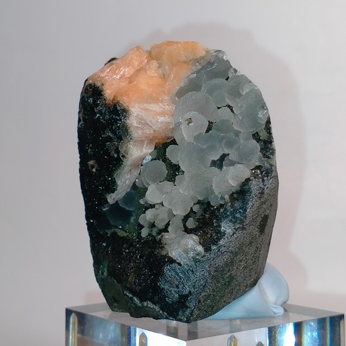 Quartz Chalcedony botryoidal cluster w/ Stilbite in Julgoldite lined geode 895ct - Picture 4 of 7