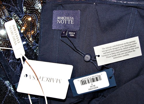 Marchesa Notte Navy & Silver Sequin Mikado Bow Gown With Deep Slit sz 6 $995 - Picture 18 of 20