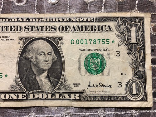 SERIES 2001 STAR $1 Dollar Bill - LOW SERIAL NUMBER "C00178755✯” L✯✯K - REPEATER - Picture 8 of 13