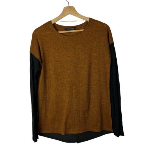 Sanctuary Rust Orange Ribbed Knit Mixed Media Long Sleeve Top XS