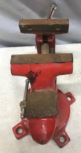 Vintage OHIO FORGE Swivel Base 3 1/2" Red BENCH VISE - Picture 4 of 8
