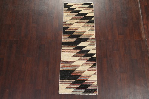 Hand-made Wool Moroccan Geometric 7 ft Narrow Runner Rug Hallway Carpet 2x7 - Picture 13 of 17