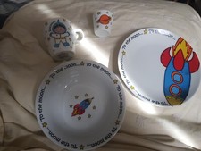 Mint Cond Boys ArthurWood Spaceman To The Moon 4 X Breakfast Mug BowlPlateEggcup