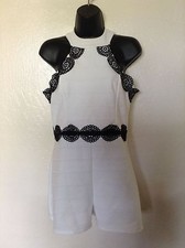 NEW MISSGUIDED Circle Lace Trim Ivory/Black Playsuit/Romper UK 10/US SZ 6