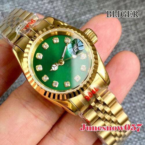 Bliger 26mm Gold Case Automatic NH05 Movement Lady Watch Jubilee Sapphire Glass - Picture 21 of 32