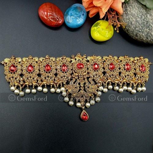 Nuevo Paquistaní Indio Bangali Rani Novia Collar Pendientes Tikka Conjunto de Joyería - Imagen 5 de 21