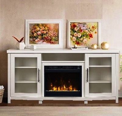 White Fireplace TV Stand Large 75 lbs Television Wood ...