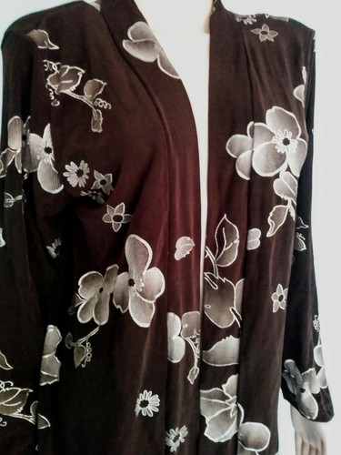 Jostar Brown & Gold Floral Long Slv Tuxedo Jacket Wrinkle Free Knit - L - Picture 5 of 6