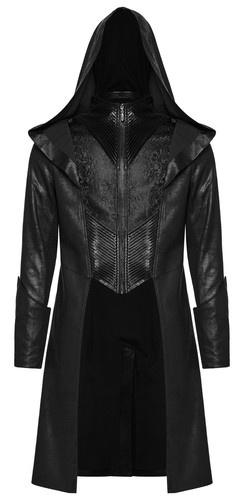Punk Rave Black Gothic Wizard Men's Hooded Zipper Front Jacket Vintage Long Coat - Picture 14 of 20