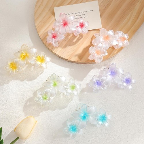 Hawaiian Flower Hair Clips for Women 6 Pack Flower Hair Claw Clips Plumeria Claw - Picture 6 of 7