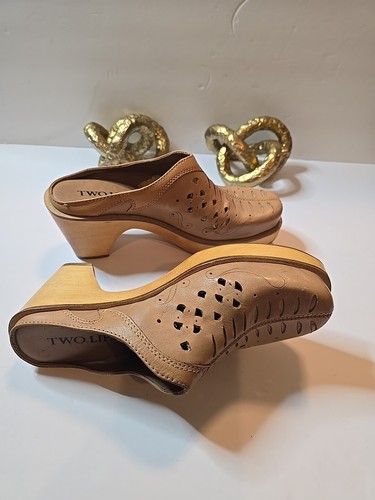 Two Lips Tan Leather Clogs Bohemian Heeled Slip Ons Size 7M - Picture 5 of 11